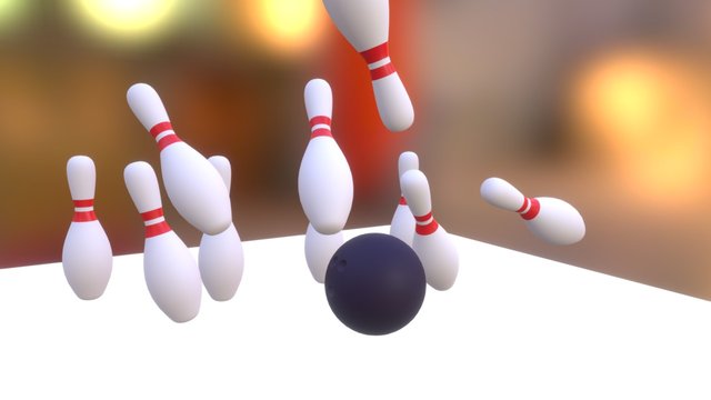 Bowling ball smashing pins 3D Model