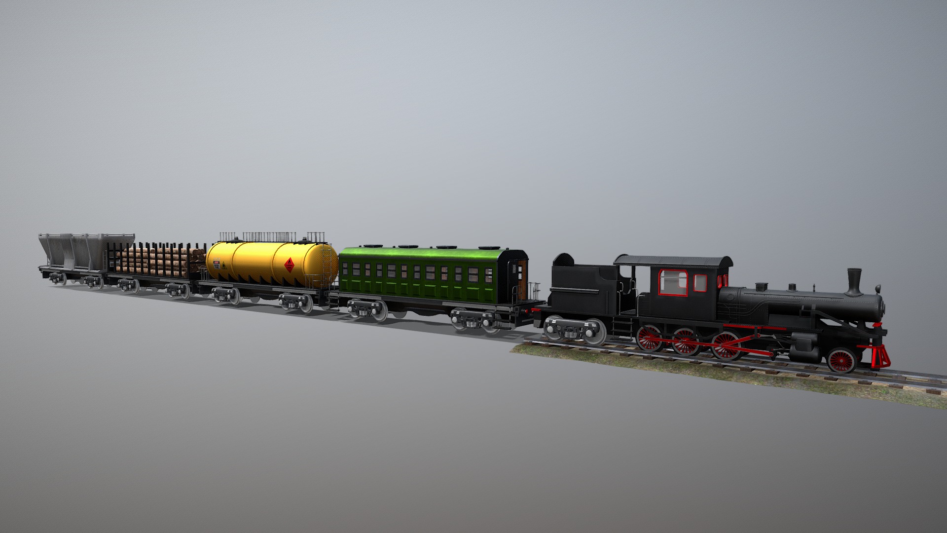 3D model steam train engine with rail - This is a 3D model of the steam train engine with rail. The 3D model is about a train on a track.