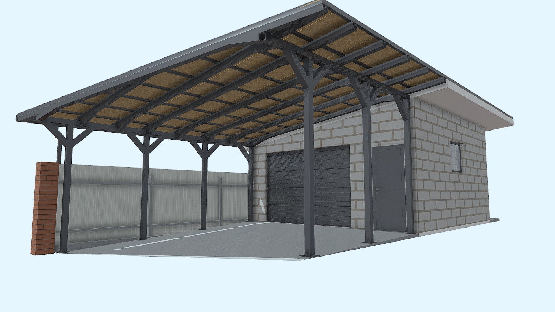 188 Односкатный навес к гаражу — Sketchfab embed 3D viewer