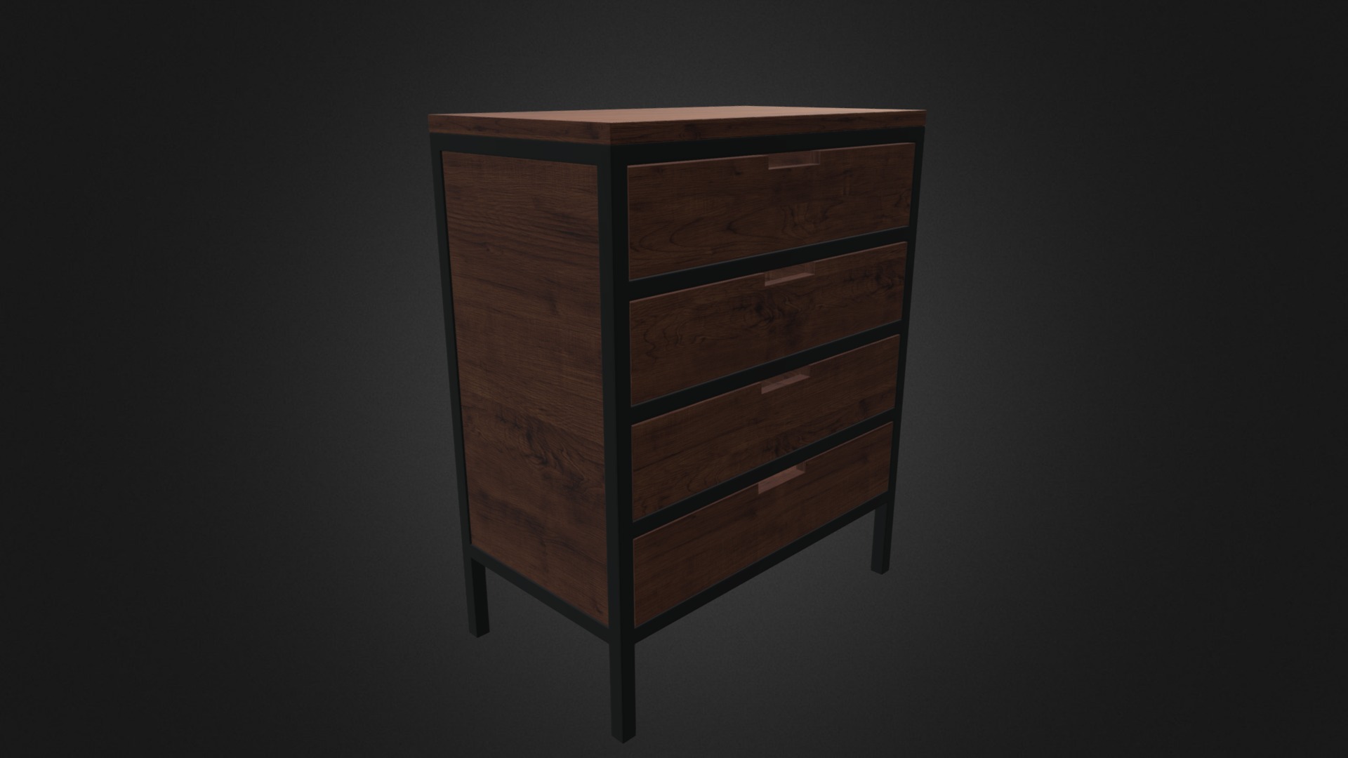 3D model Wooden Cabinet with Metal Frame - This is a 3D model of the Wooden Cabinet with Metal Frame. The 3D model is about a wooden shelf with a drawer.