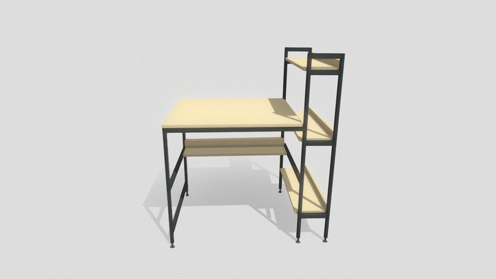 Computer Office Gaming Desk With Side Shelves 3D Model