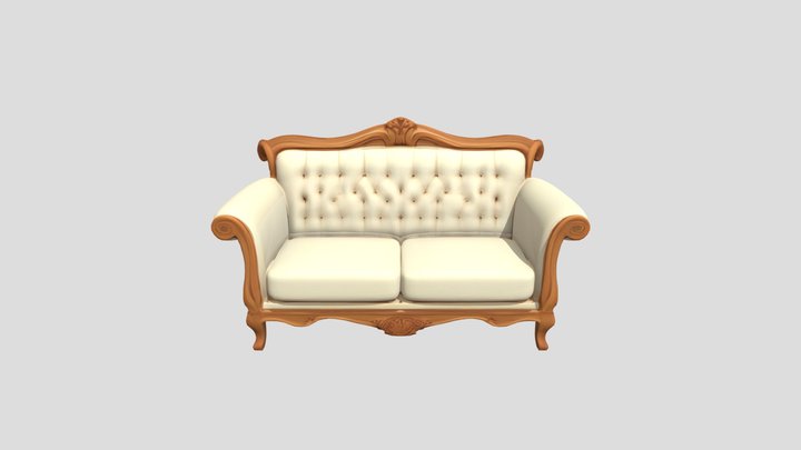 A Wooden Sofa 3D Model