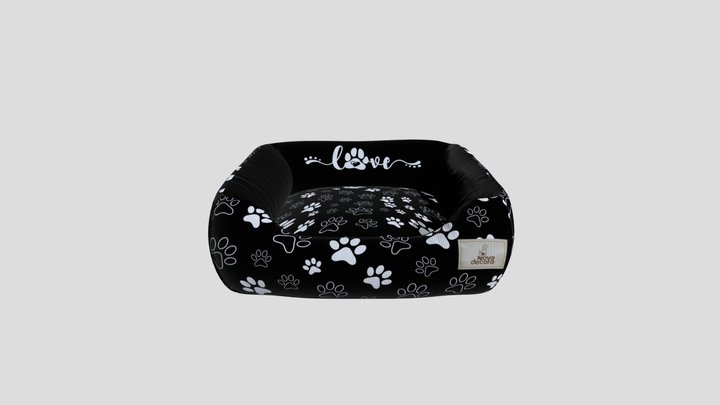 Cama Pet Preto Love Aveludado 3D Model