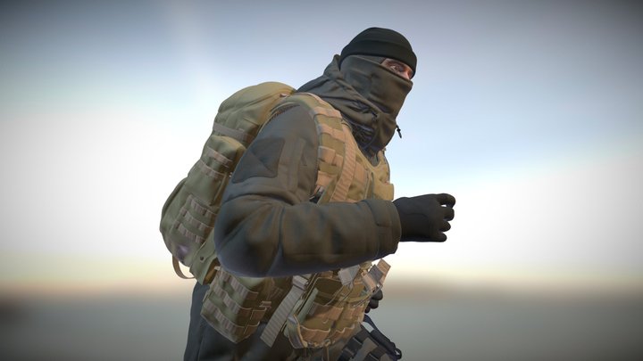 Man in Military Winter Outfit - Rigged 3D Model