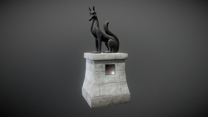 Kitsune Fox Shrine Statue 3D Model