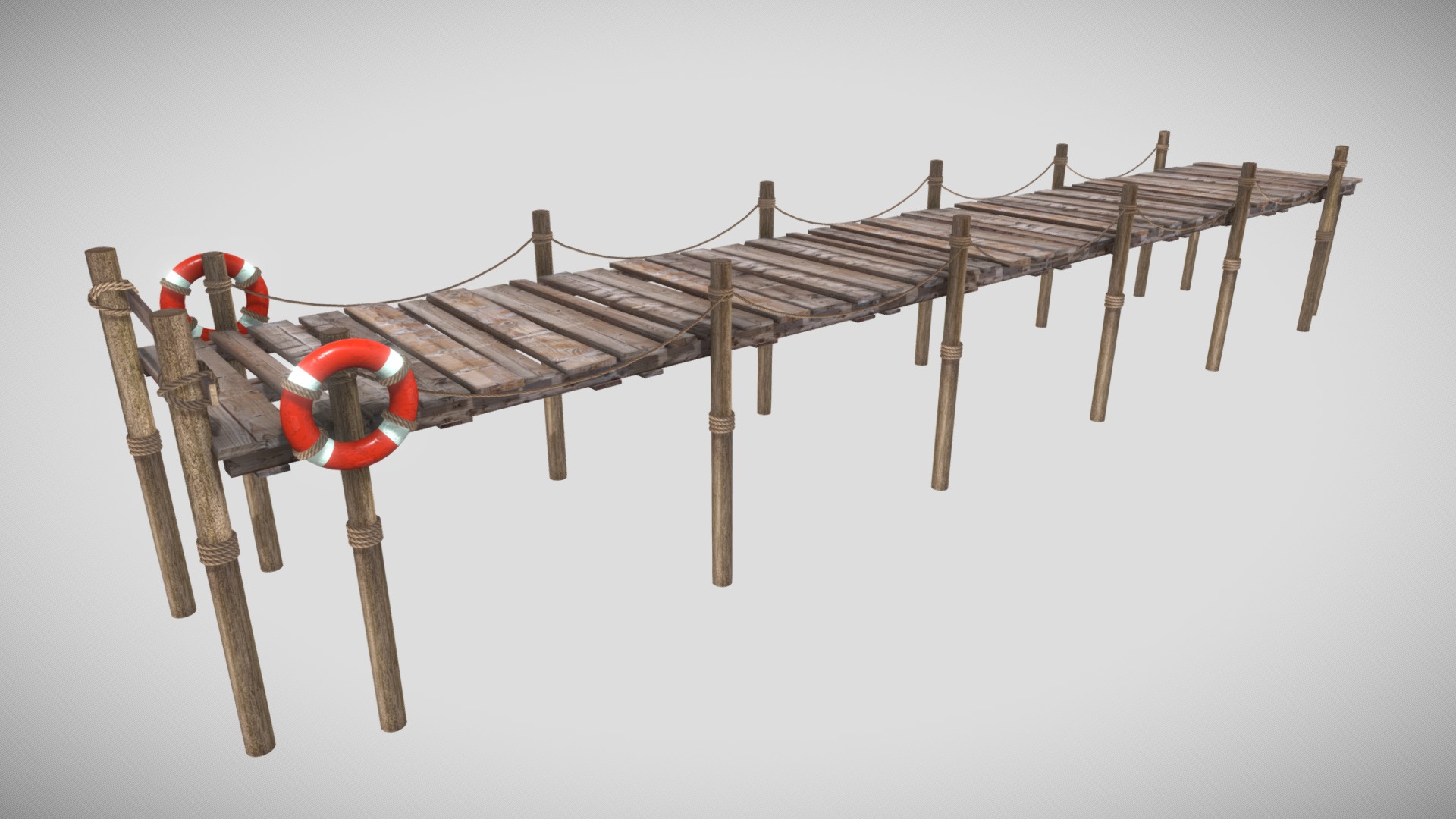 3D model Dock - This is a 3D model of the Dock. The 3D model is about a wooden structure with a red light.