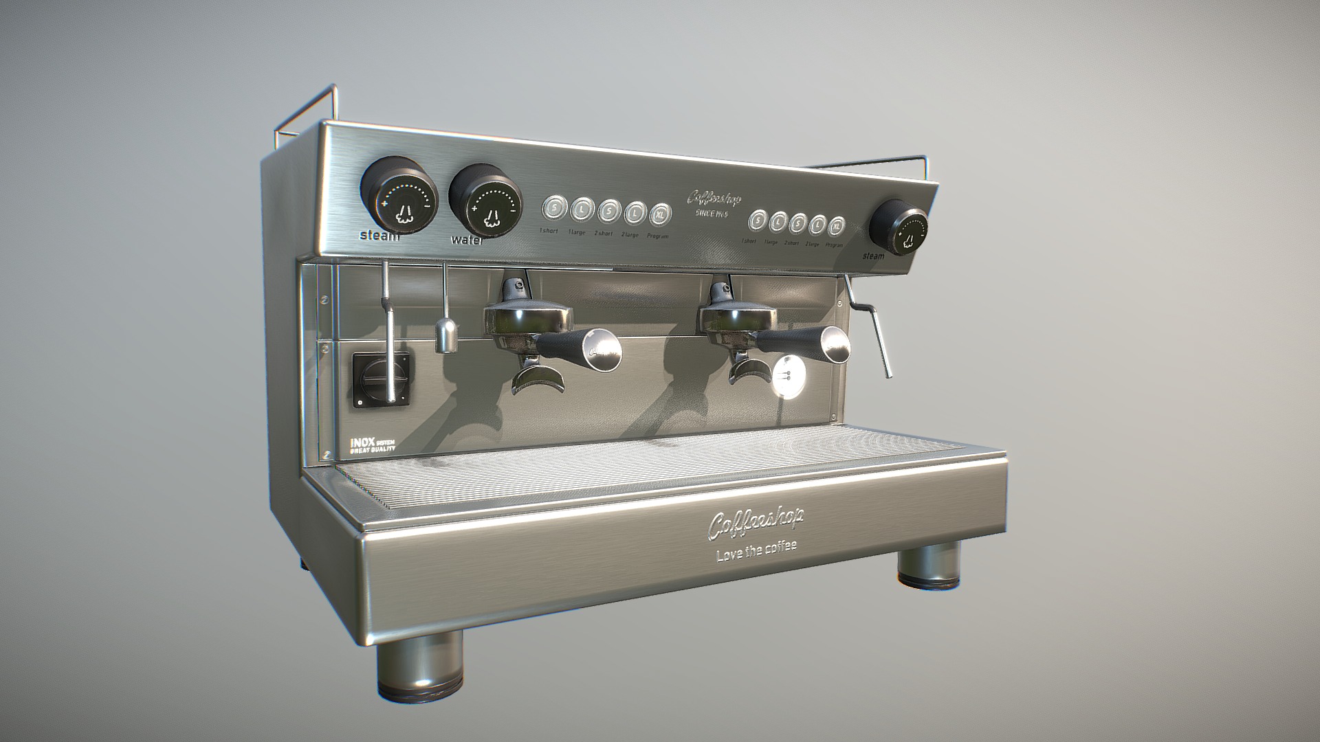 3D model Bar coffee machine medium poly - This is a 3D model of the Bar coffee machine medium poly. The 3D model is about a machine on the white cover.