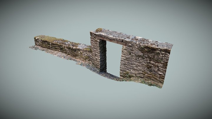 Old Stone wall and gate with moss 3D Model