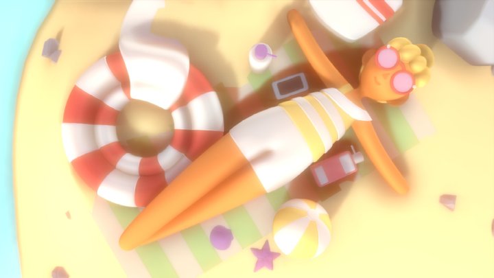 Sunbathing On The Beach 3D Model