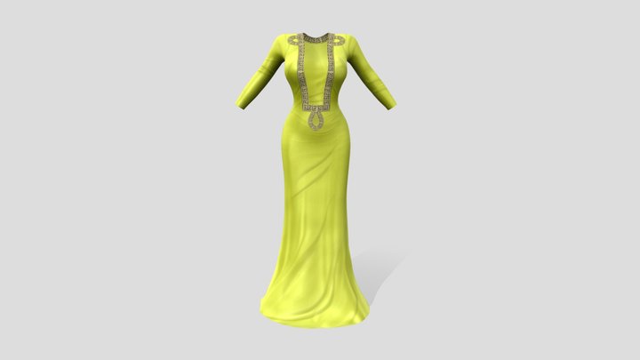 Deep V Neck Gown Long Dress 3D Model