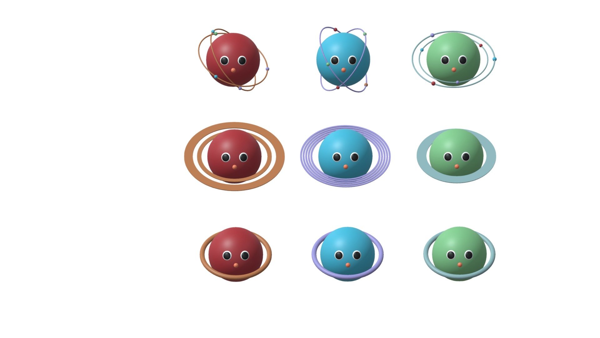 Cartoon Cute Planets Stars Collection - Buy Royalty Free 3d Model By 