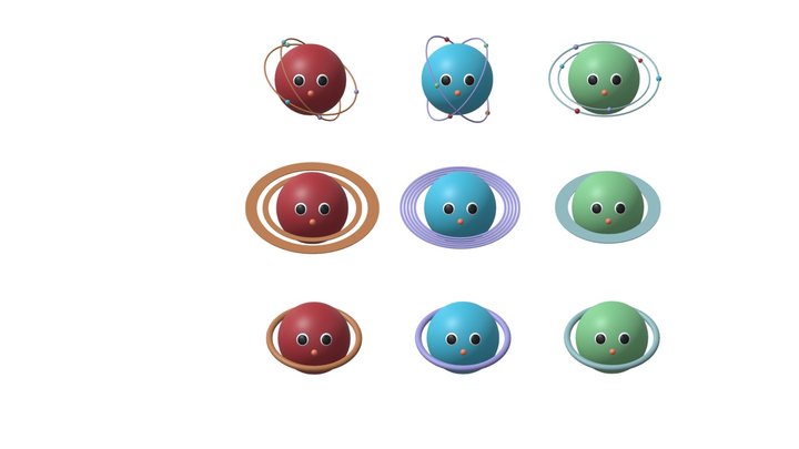 Cartoon Cute Planets Stars Collection 3D Model