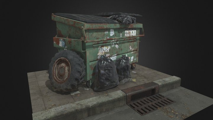 Street Corner - Dumpster and Tractor Tire 3D Model