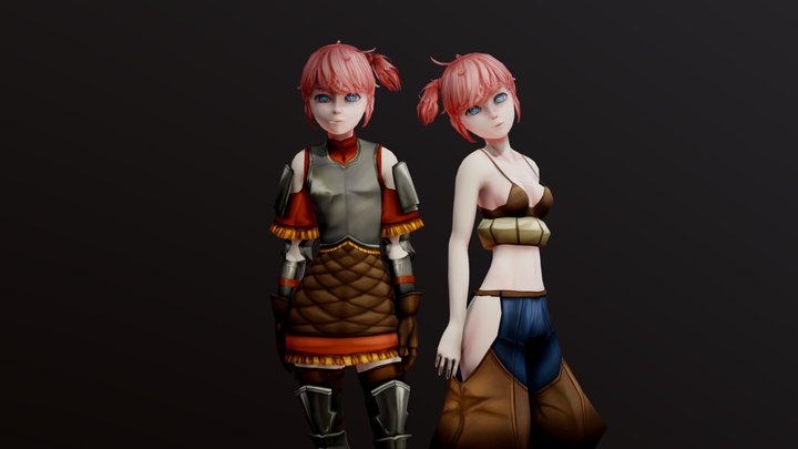 Twin Character (handpainted + sketchfab shader) 3D Model