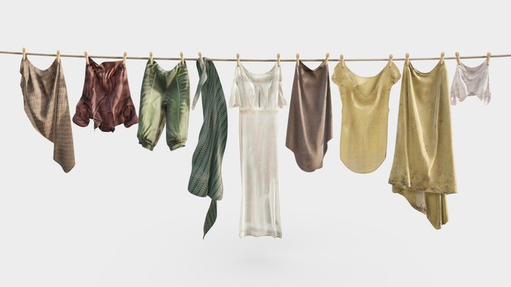 Hanging Clothes (Medieval Laundry) 3D Model