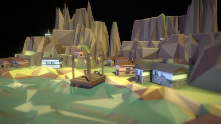 low poly village by the sea 3D Model