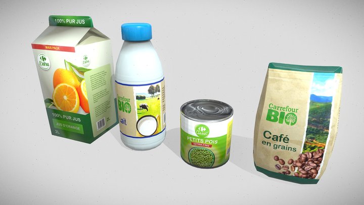 Food kit pack, bottle, carton, tin can, props 3D Model