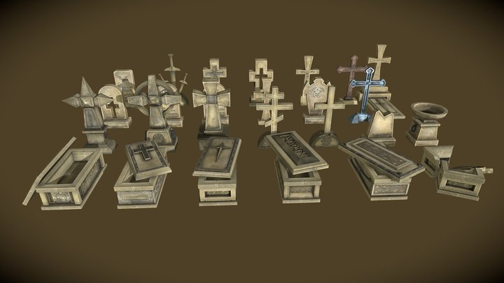 Cemetery (low poly game model) 3D Model