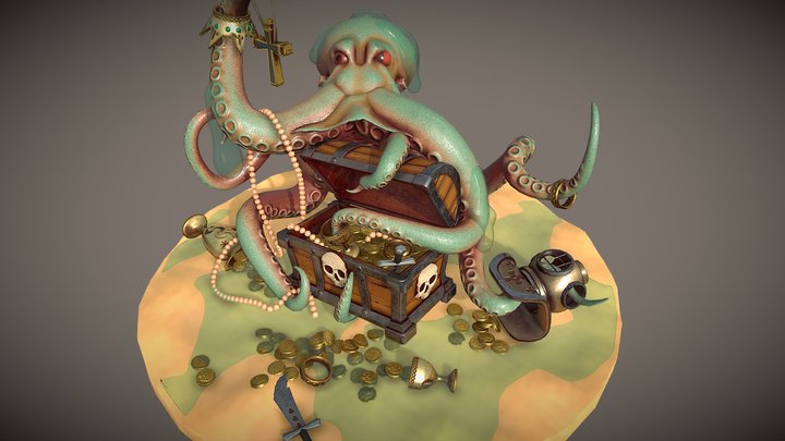 Greedy Octopus's Treasure Chest 3D Model