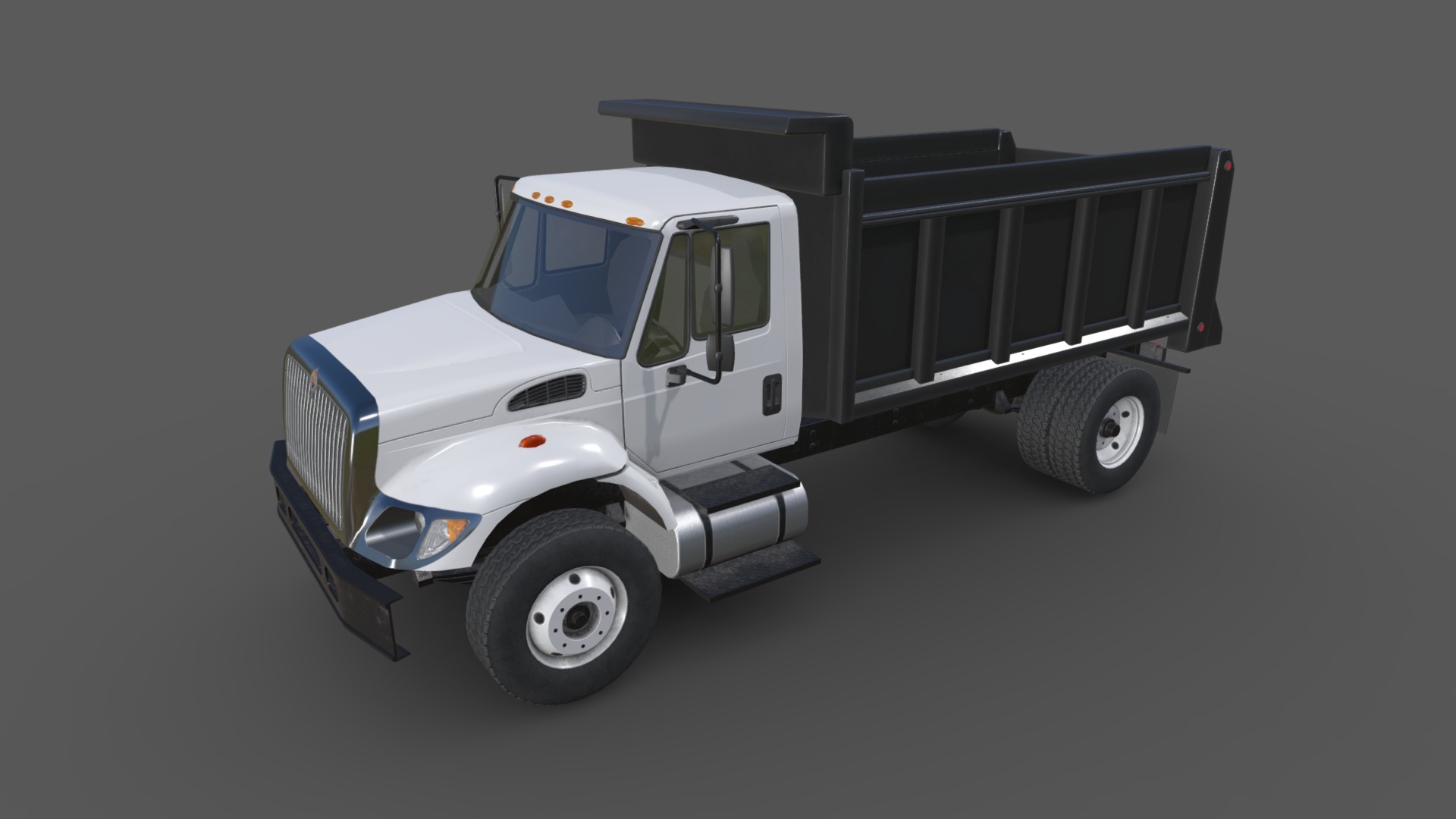 3D model International 7400 Dump Truck 2 - This is a 3D model of the International 7400 Dump Truck 2. The 3D model is about a white truck with a trailer.