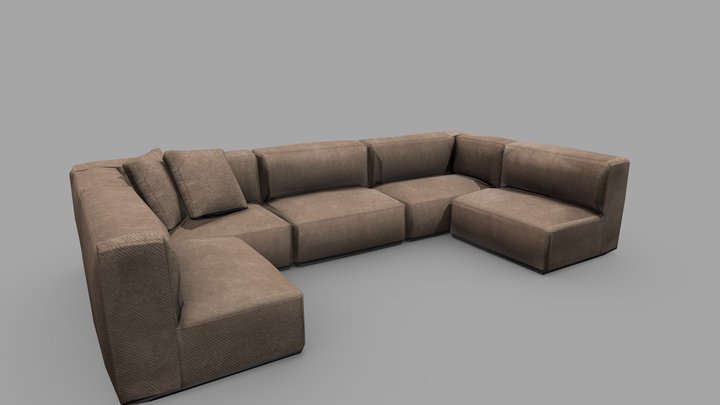 Low Poly U Shape Sofa 3D Model