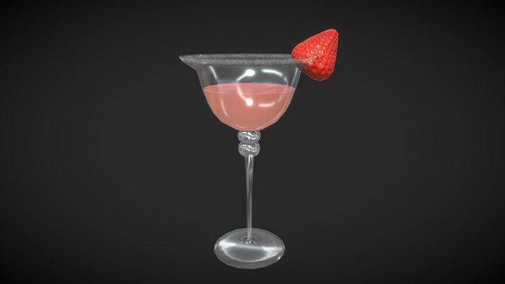 Strawberry Alcoholic Drink - low poly 3D Model