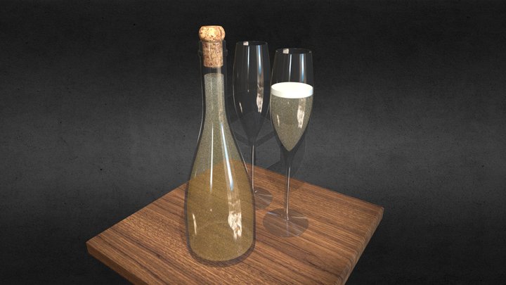 Champagne Bottle and Flutes 3D Model