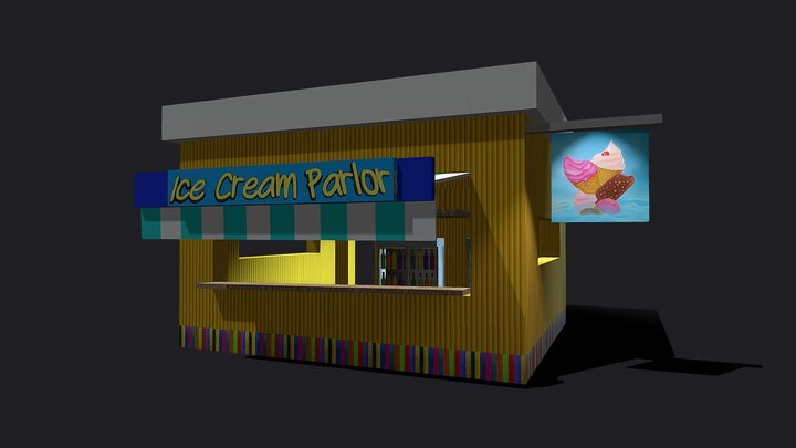 Ice cream parlor by night 3D Model