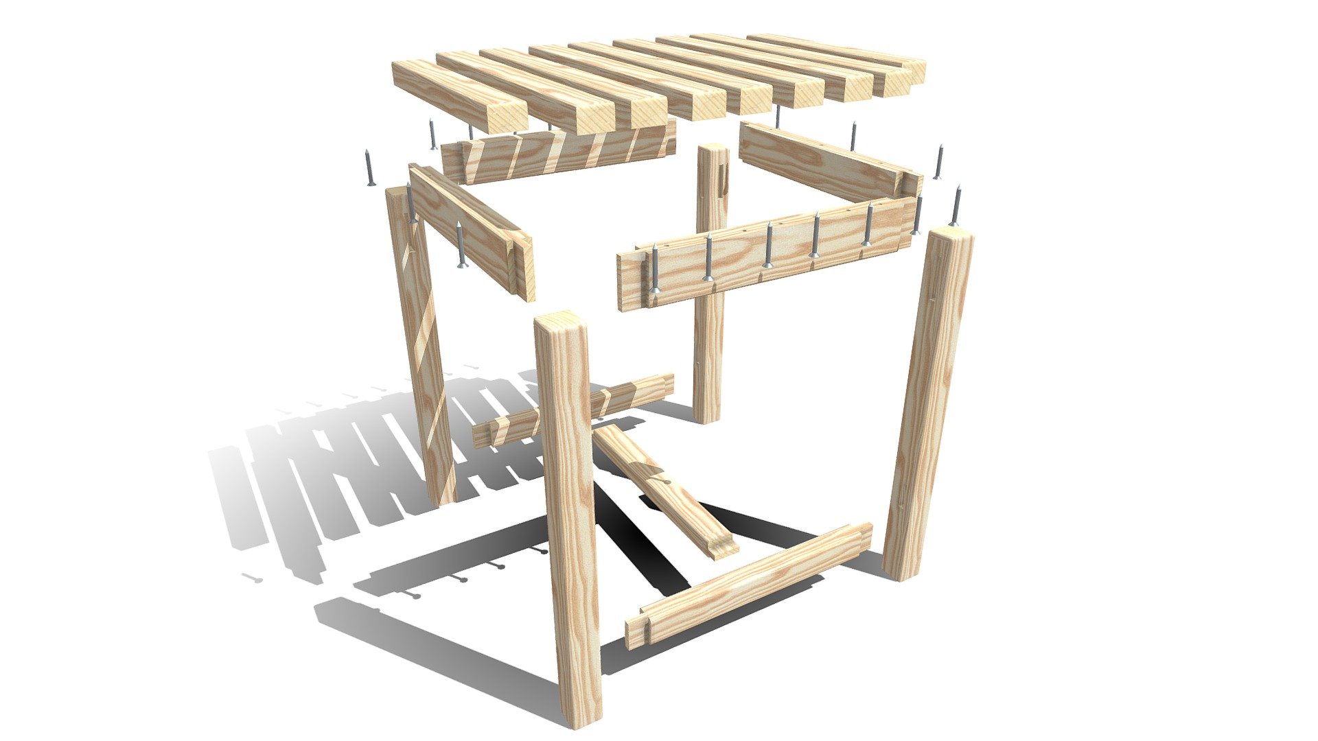 Tabouret en Pin - Vue en éclaté