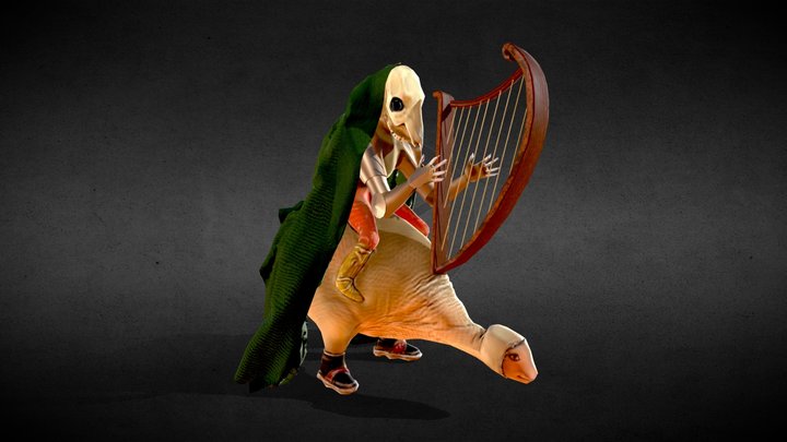 Bosch figurine. Grotesque harp player. 3D Model