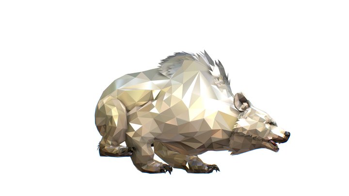 Animated Low Poly Art White Bear 3D Model