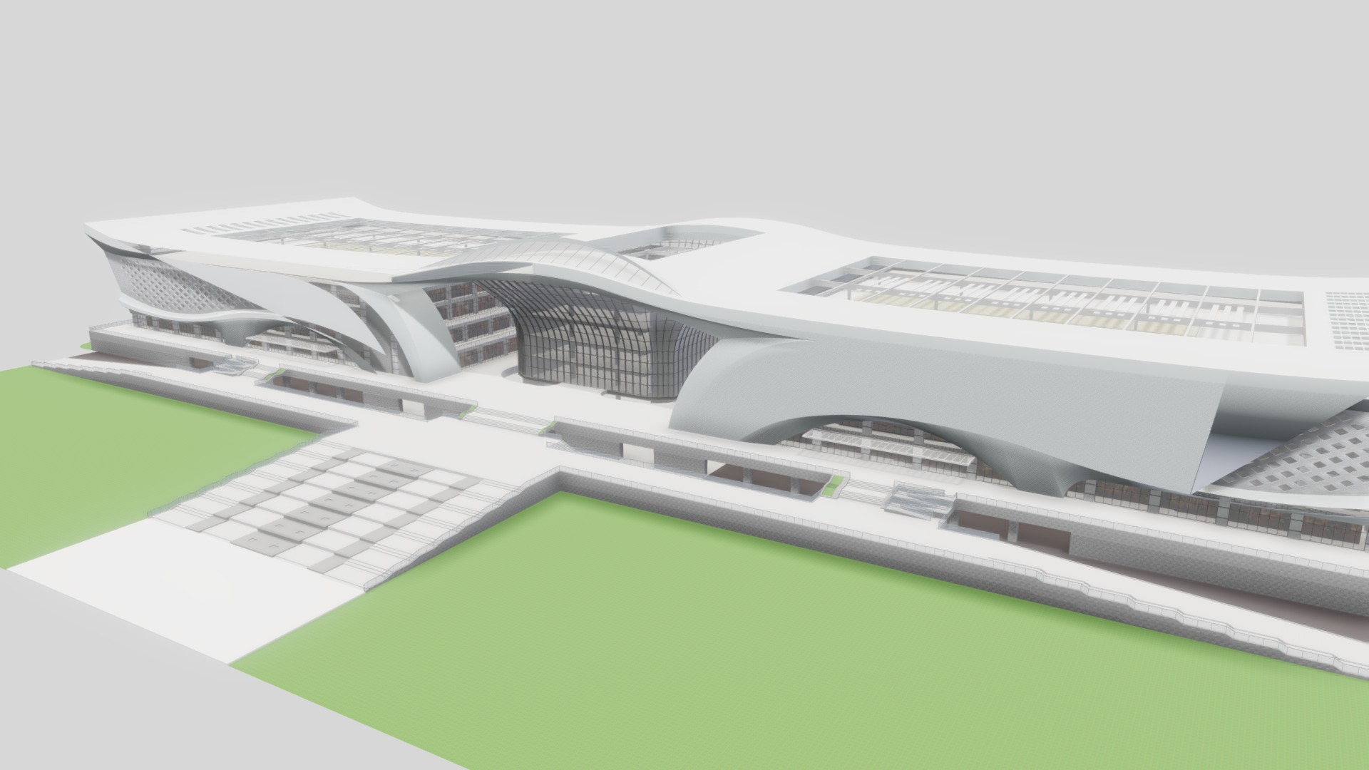 3D model stadium - This is a 3D model of the stadium. The 3D model is about a building with a curved roof.