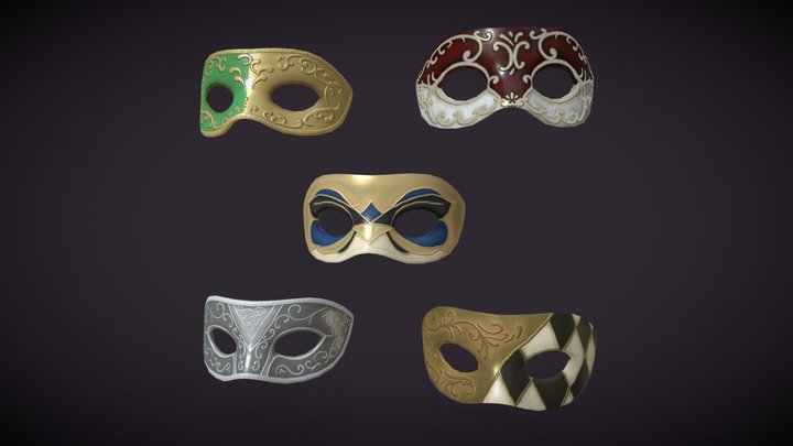 5 Venetian Party Masks 3D Model