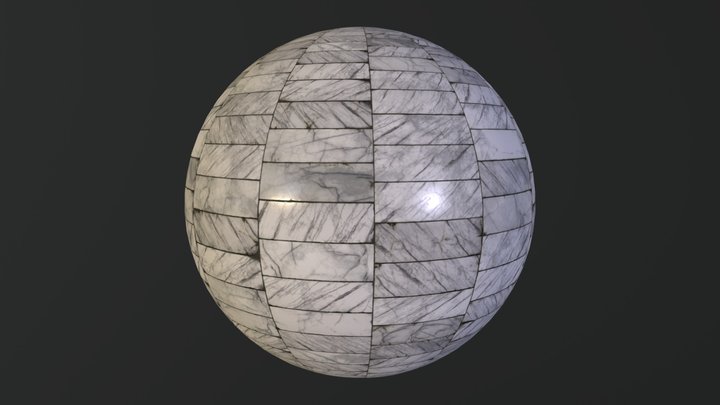 White marble tiles, Seamles PBR material 3D Model