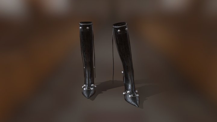High Heel Leather Boots 3D Model