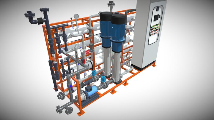 8m3/h 3-Stage RO System for Seafood Factory 3D Model