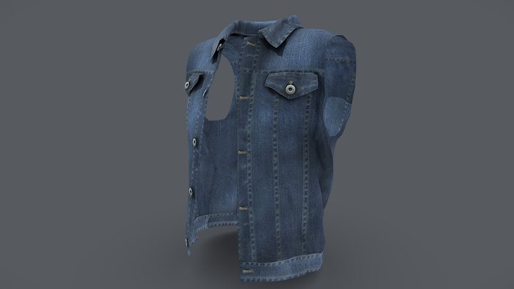 Men's Sleevless Denim Vest Jacket 3D Model
