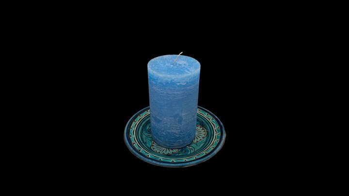 Blue candle on Moroccan plate 3D Model