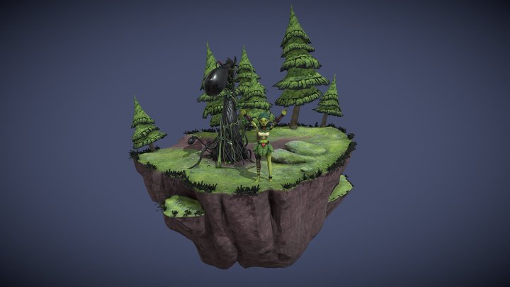 Animated Elf & Venus Flytrap on Floating Island