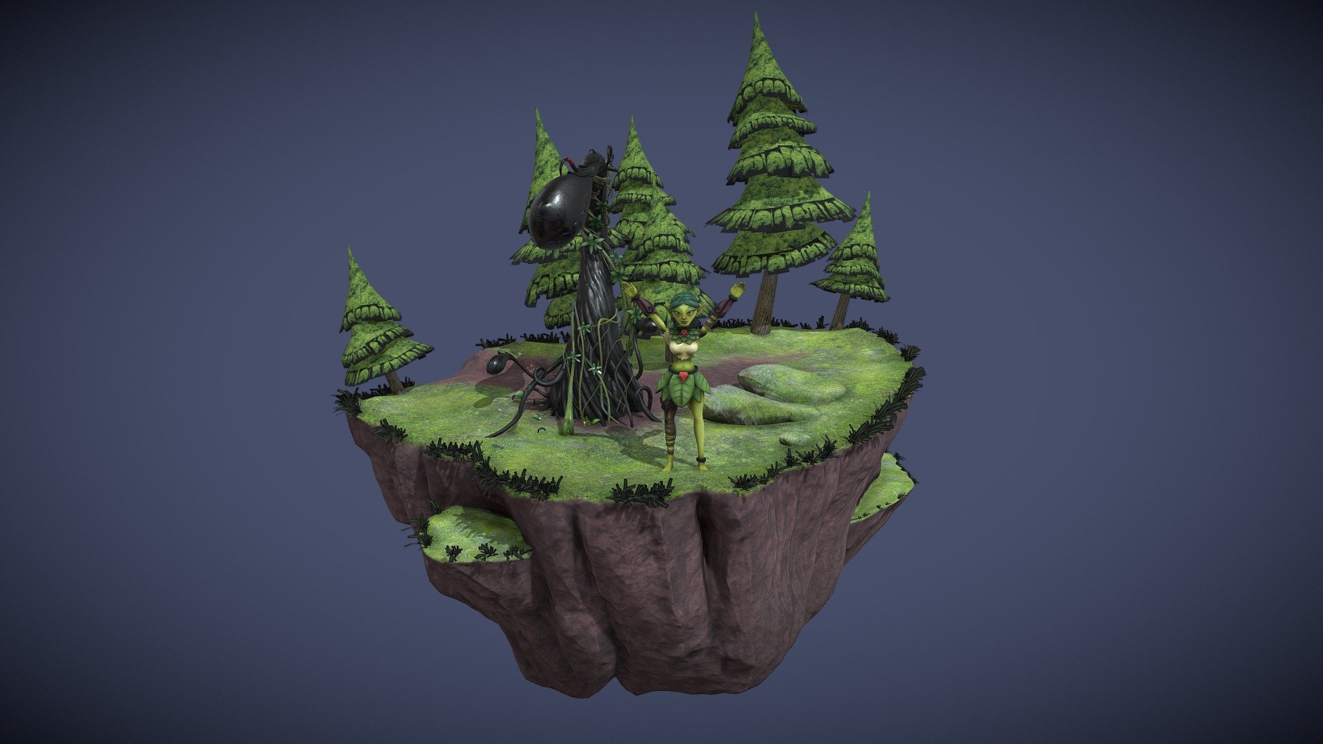 Animated Elf & Venus Flytrap on Floating Island