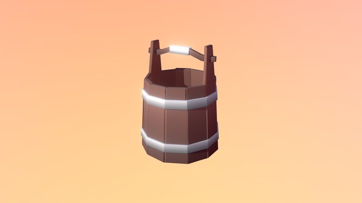 Low Poly Wooden Bucket 3D Model
