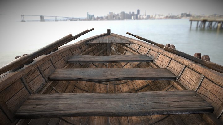 High Quality Old Wooden Boat 3D Model