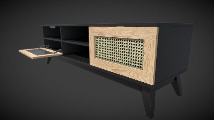 Wooden TV Shelf 3D Model