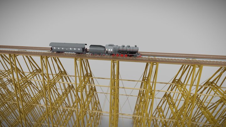 Train On the Bridge 3D Model