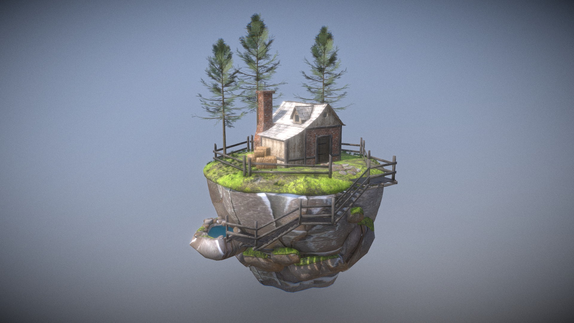 3D model Levitate cabin - This is a 3D model of the Levitate cabin. The 3D model is about a house on a small island.