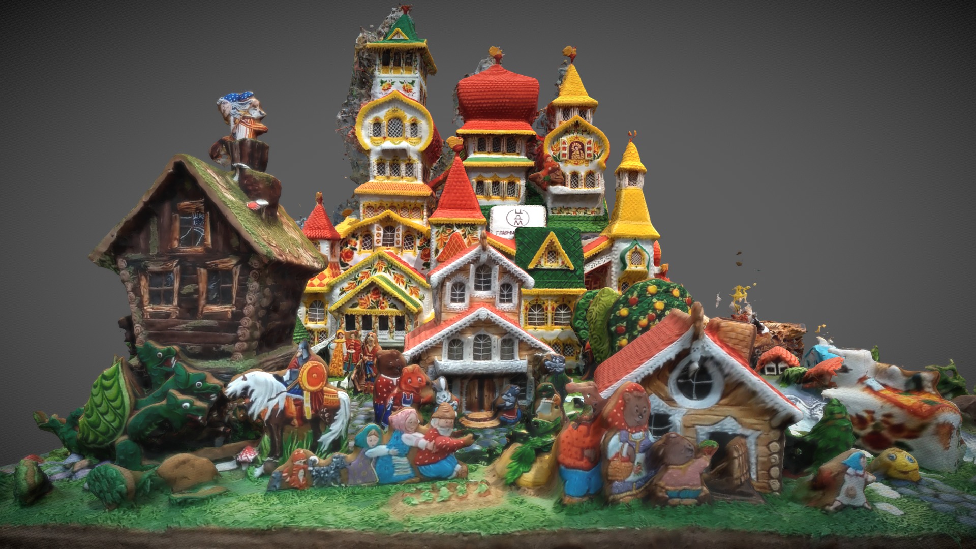 3D model **TEREMOK_HIGH** - This is a 3D model of the **TEREMOK_HIGH**. The 3D model is about a toy house with a group of toys in front of it.