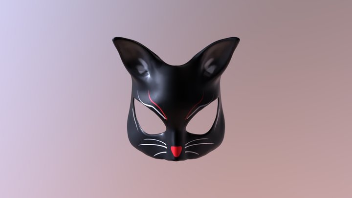 Black Red Cat Mask 3D Model