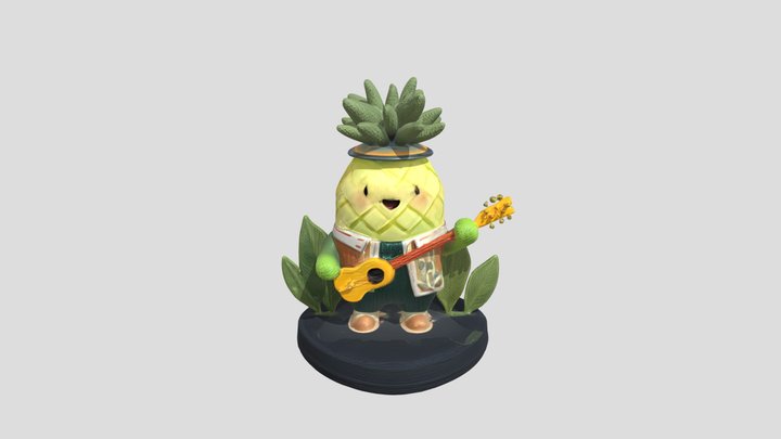 Pineapple character with guitar 3D Model