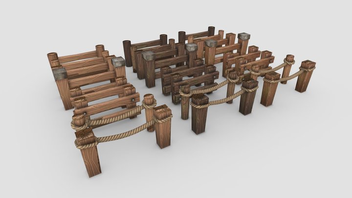 Wood Fence Stylized 3D Model