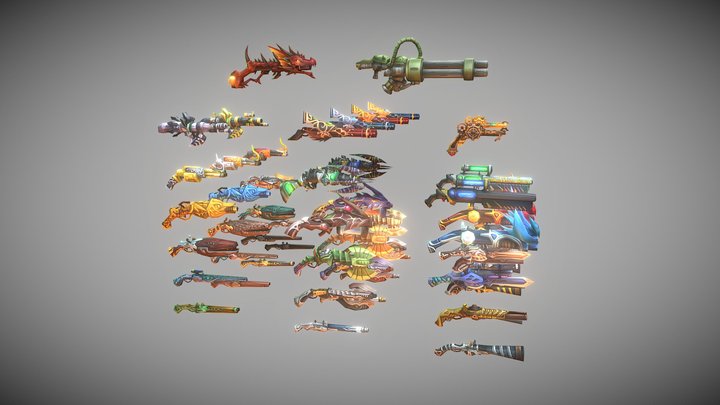 Cartoon Fantasy Guns (+50) 3D Model
